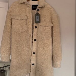 All Saints Women's Cream Sherpa Shirt Jacket